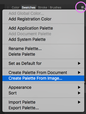 affinity designer create palette menu
