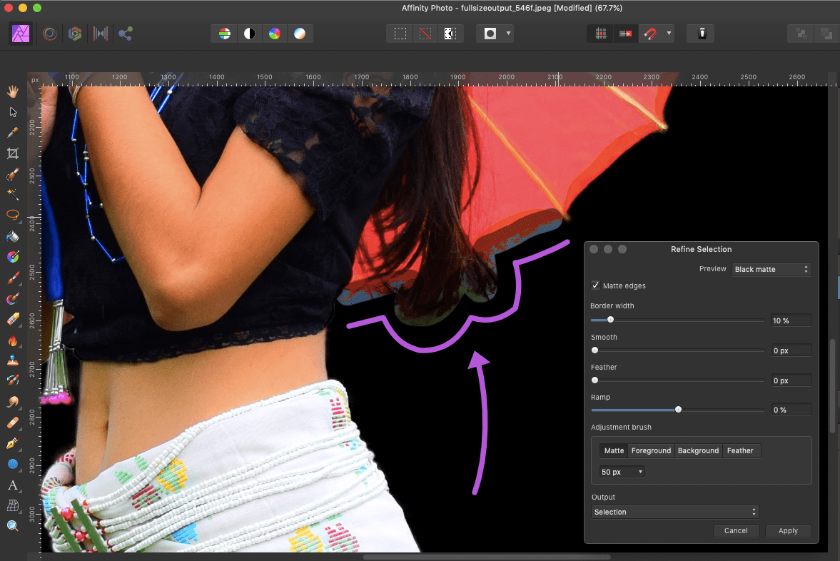 affinity photo blur background refine brush