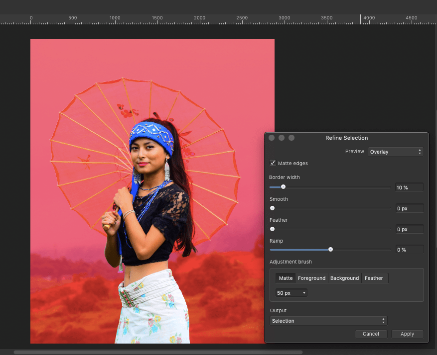 affinity photoblur background refine overlay