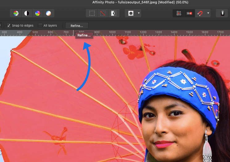affinity photo blur background selection refine