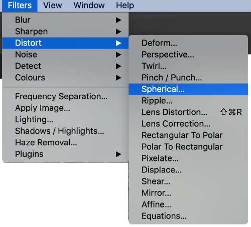 affinity photo filters distort spherical
