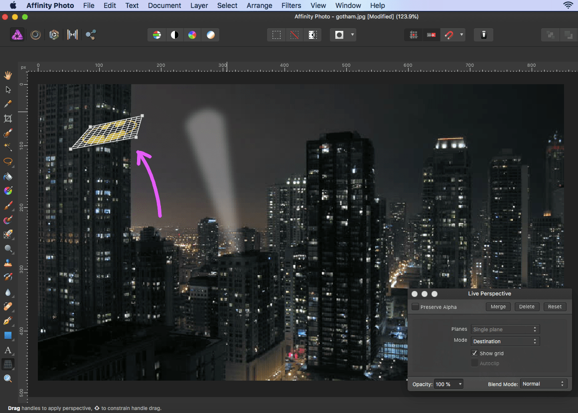 affinity photo perspective filter apply