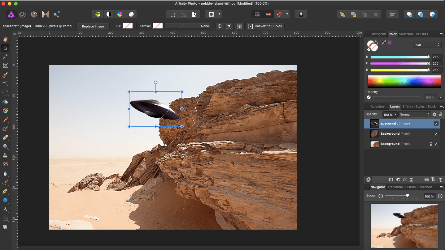 affinity photo place spacecraft