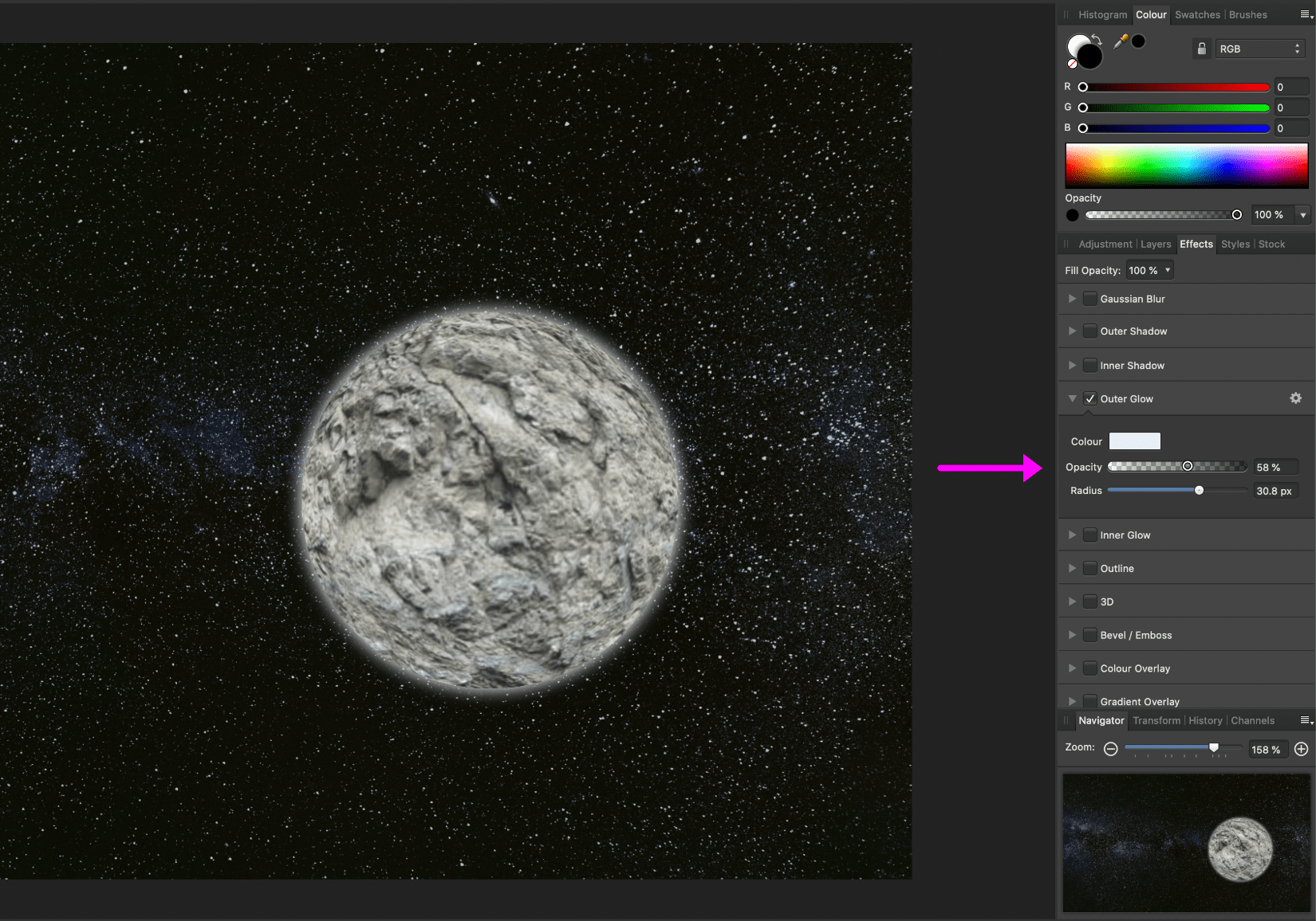 affinity photo planet outer glow