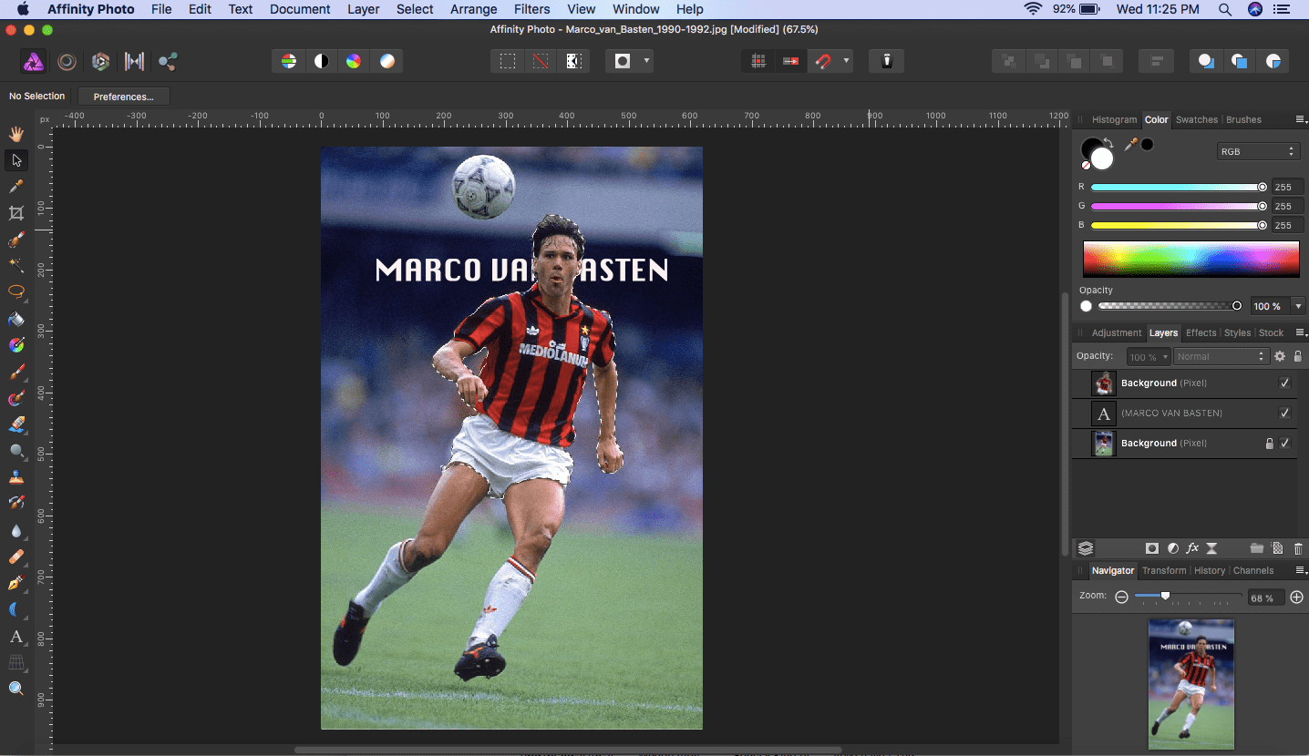 affinity photo van basten text behind image