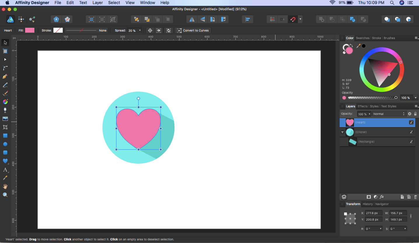 affinity designer heart shaped layer traced