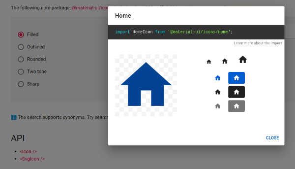 material ui home icon