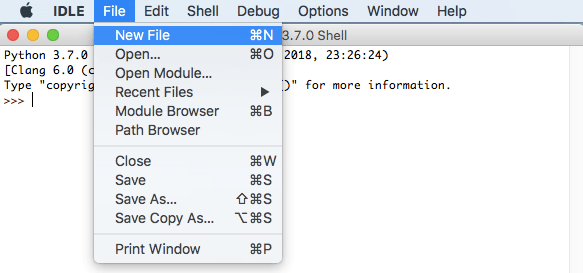 python IDLE new file