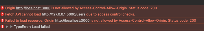 python flask react errors