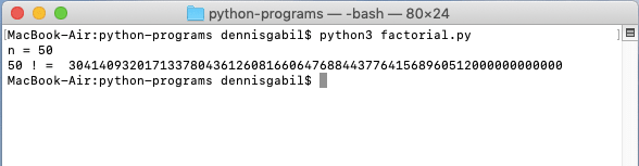python program factorial output