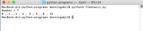 python program fibonacci output