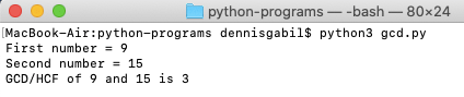 python program gcd function output