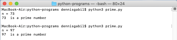 python program prime number output