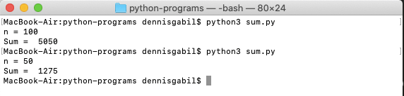 python program sum of natural numbers output