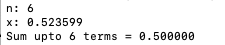 sine series x = 0.523599