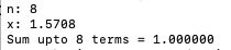 sine series x = 1.5708